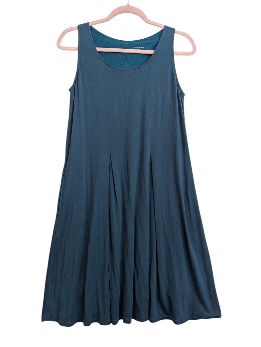Garnet Hill Dress Womens S Blue Sleeveless Tencel Pleated Stretchy Lined Pockets